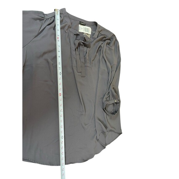 Torrid 3X (22/24) Gray Long Sleeve Tie Neck Peasant Sheer Relaxed Tunic Top NWT - Picture 9 of 14